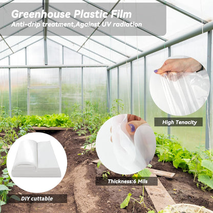 8x25 Ft Clear Greenhouse Film Plastic Sheeting, Greenhouse Polyethylene Plastic Film 6 mil Thickness Replacement Cover, UV Resistant, Plant Covers Freeze Protection for Windproof Frost& Dust Proof