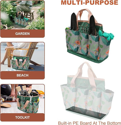 Garden Tool Bag, Portable Garden Tote Bag with Handle, Oxford Garden Tool Organizer Bag, Ideal Gardening Gifts for Wife and Parents, Tools Not Included(Orange Flower)