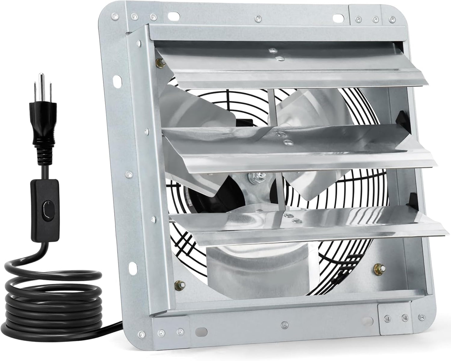 Criditpid 10 Inch Shutter Exhaust Fan 820 CFM, Wall Mounted Exhaust Fan with ON/OFF Power Cord for Greenhouse, Chicken Coop, Attic, Shed, Garage, Warehouses Ventilation, Low Noise louvered Vent Fan.