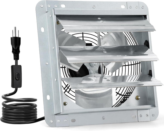 Criditpid 10 Inch Shutter Exhaust Fan 820 CFM, Wall Mounted Exhaust Fan with ON/OFF Power Cord for Greenhouse, Chicken Coop, Attic, Shed, Garage, Warehouses Ventilation, Low Noise louvered Vent Fan.