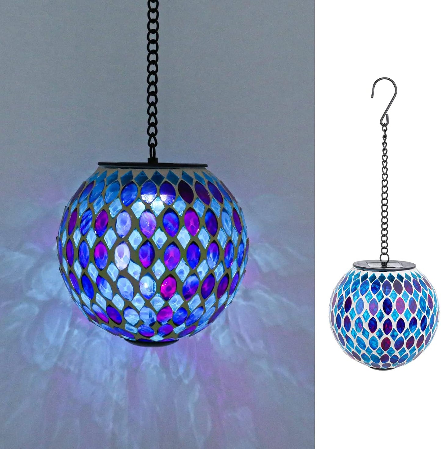 VCUTEKA Hanging Solar Lanterns Mosaic Solar Lights with Hook Up, Outdoor Garden Lights Decor for Yard Tree Fence Patio