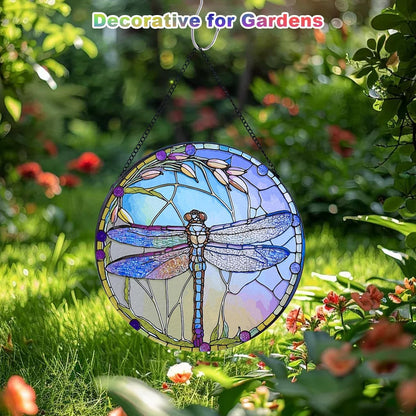 12 Inch Stained Glass Window Hanging, Large Dragonfly Suncatcher, Stained Glass Window Suncatcher, Dragonfly Home Wall Art Decor for Indoor/Outdoor, Hand Colorful Panel Sun Catcher, Gift for Mom