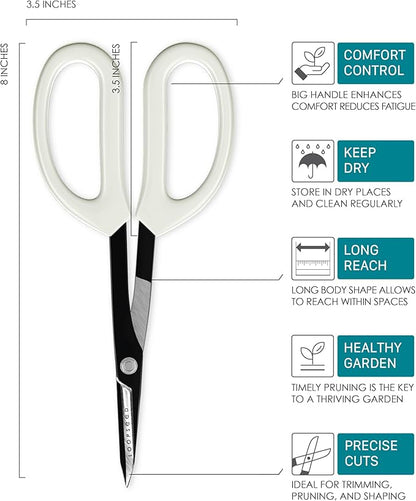 Precision Gardening Scissors Plant Trimming Pruning Shears Garden Pruners for Orchid Bonsai Hydroponic Flower Clipper Garden Snip 8 Inch Long