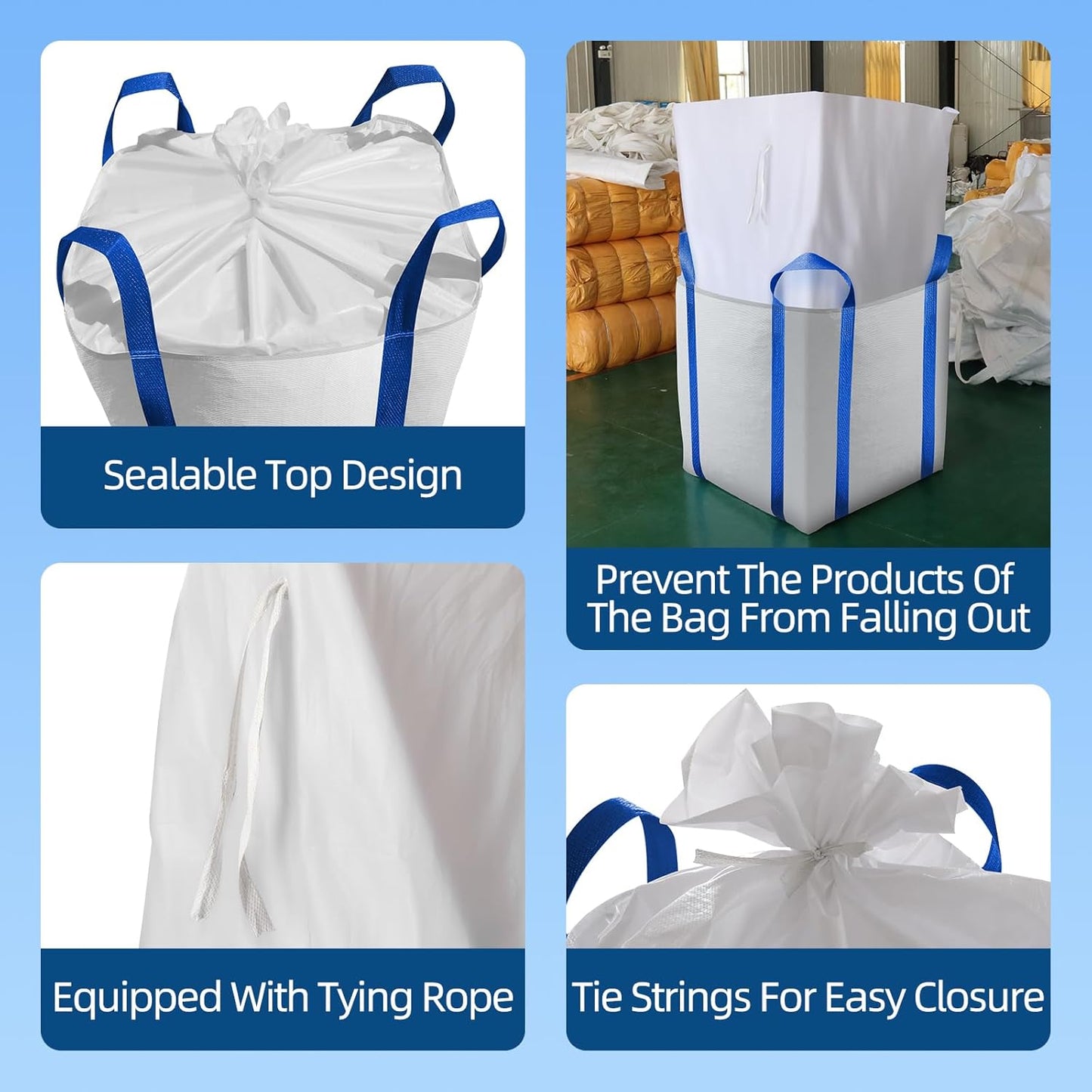 2 Packs FIBC Bulk Bags,Holds up to 4400 lbs Construction Bags Heavy Duty,210-Gallon Woven Polypropylene Dumpster Bag for Industry Agriculture and Construction,Sealable Top