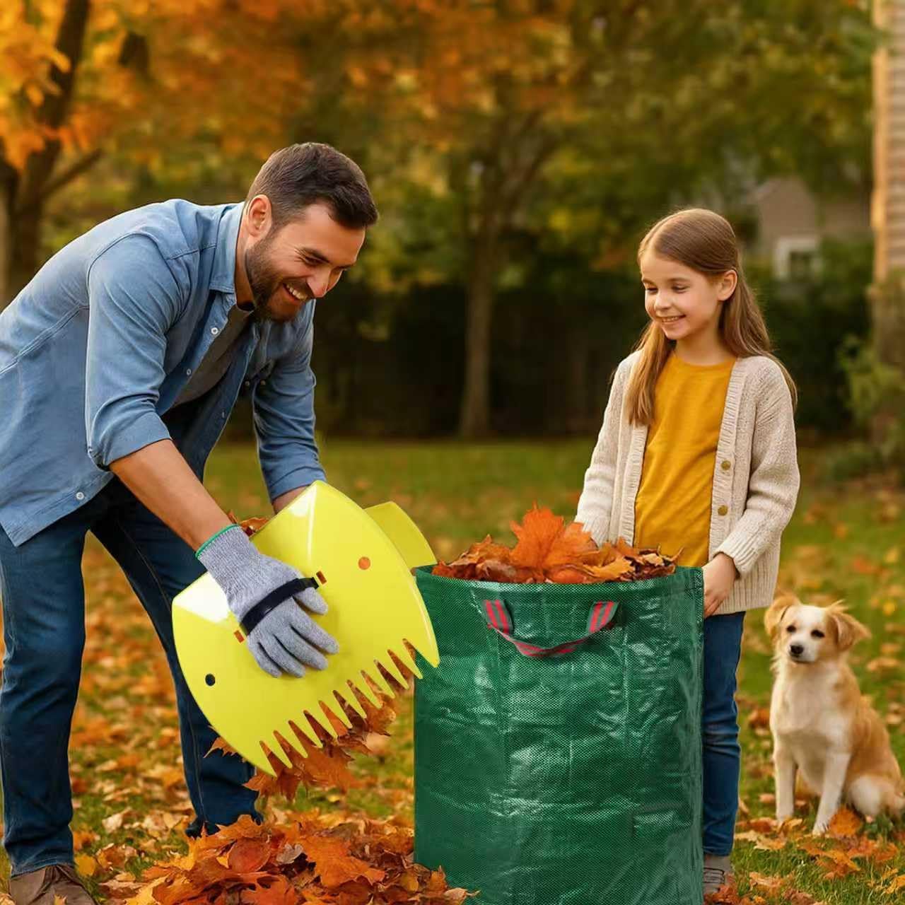 3-Pack 32 Gallon Yard Waste Bags with Leaf Scoop — Collapsible, Stand-Open Garden Bags with Reinforced Handles, Heavy-Duty Reusable Lawn Containers for Leaves, Weeds & Debris