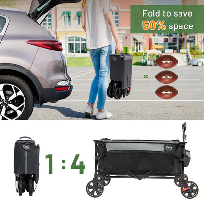 TIMBER RIDGE Collapsible Wagon Cart with Brakes, 400lbs Heavy Duty Large Capacity Compact Portable Folding Wagon, Utility Grocery Cart for Camping, Gardening, Shopping-Grey