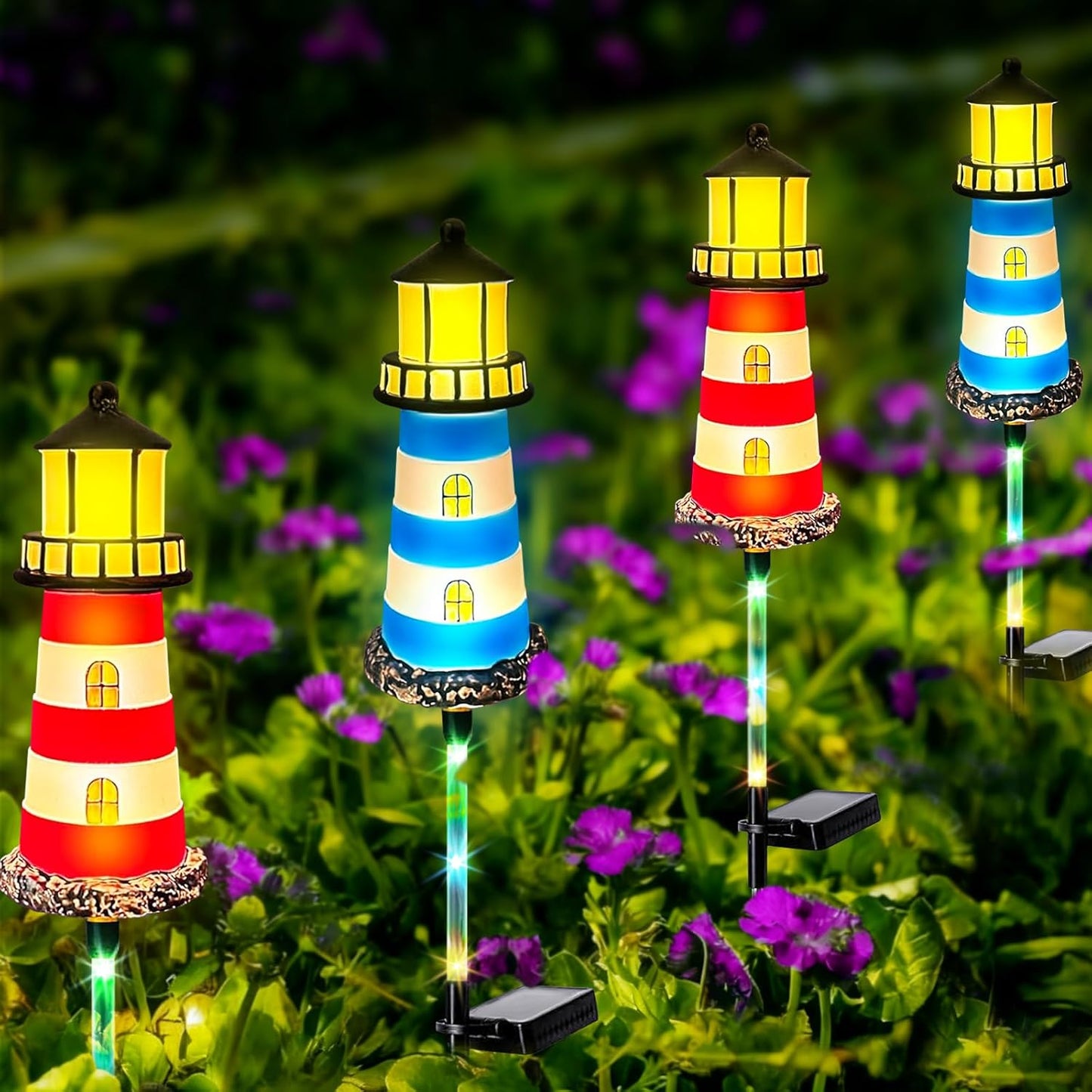 Solar Garden Lights Outdoor Decorations, 4 Packs Lighthouse Waterproof, Lights walkways Garden Decor for Outside Landscape Light, for Yard, Patio, Pathway Decor, Gifts