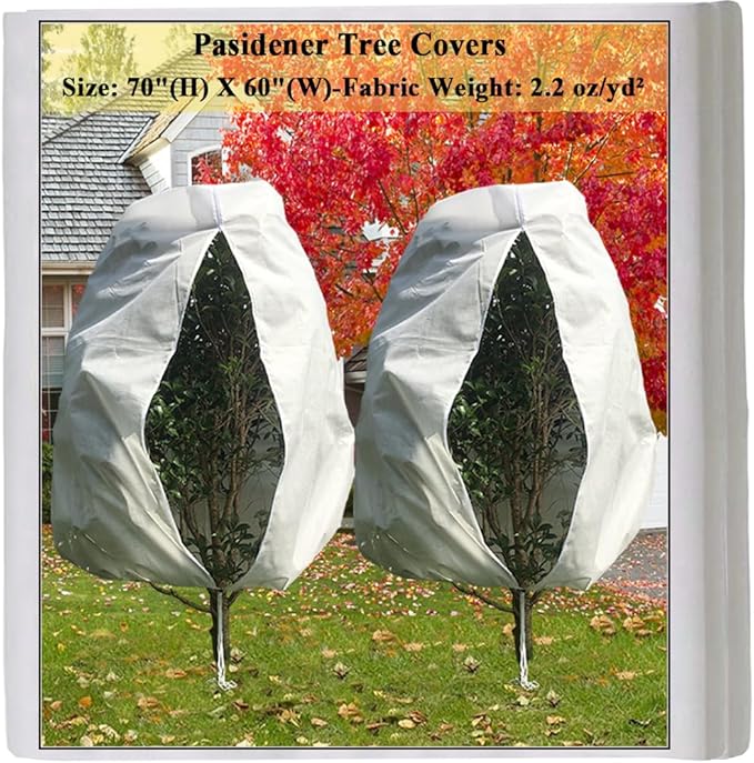Plant Covers Freeze Protection 2 Packs 70" x60" 2.2oz Tree Covers Frost Plant Covers Freeze Cloth for Outdoor Plants with Zipper Drawstring