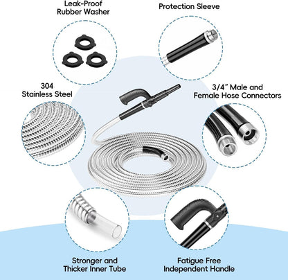 SPECILITE Metal Garden Hose 50ft Heavy Duty 304 Stainless Steel Water Pipe for Yard, Outdoor, RV - Durable, Tough & Flexible, Kink & Tangle Free, Pet-proof, Puncture Resistant with Independent Grip