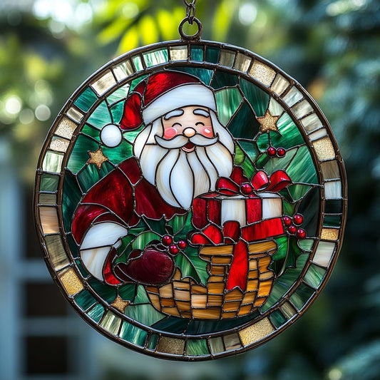 Santa Claus and Presents Acrylic Suncatcher Stained Glass Effect Window Car Hanging Christmas