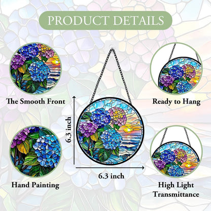 Floral Stained Glass Window Hanging, Flower Suncatcher Window Hanging Ornament, Diamond Glass Ornament Decor, Botanical Glass Panel, Home Decoration Gifts for Housewarming, Wedding, Birthday Parties