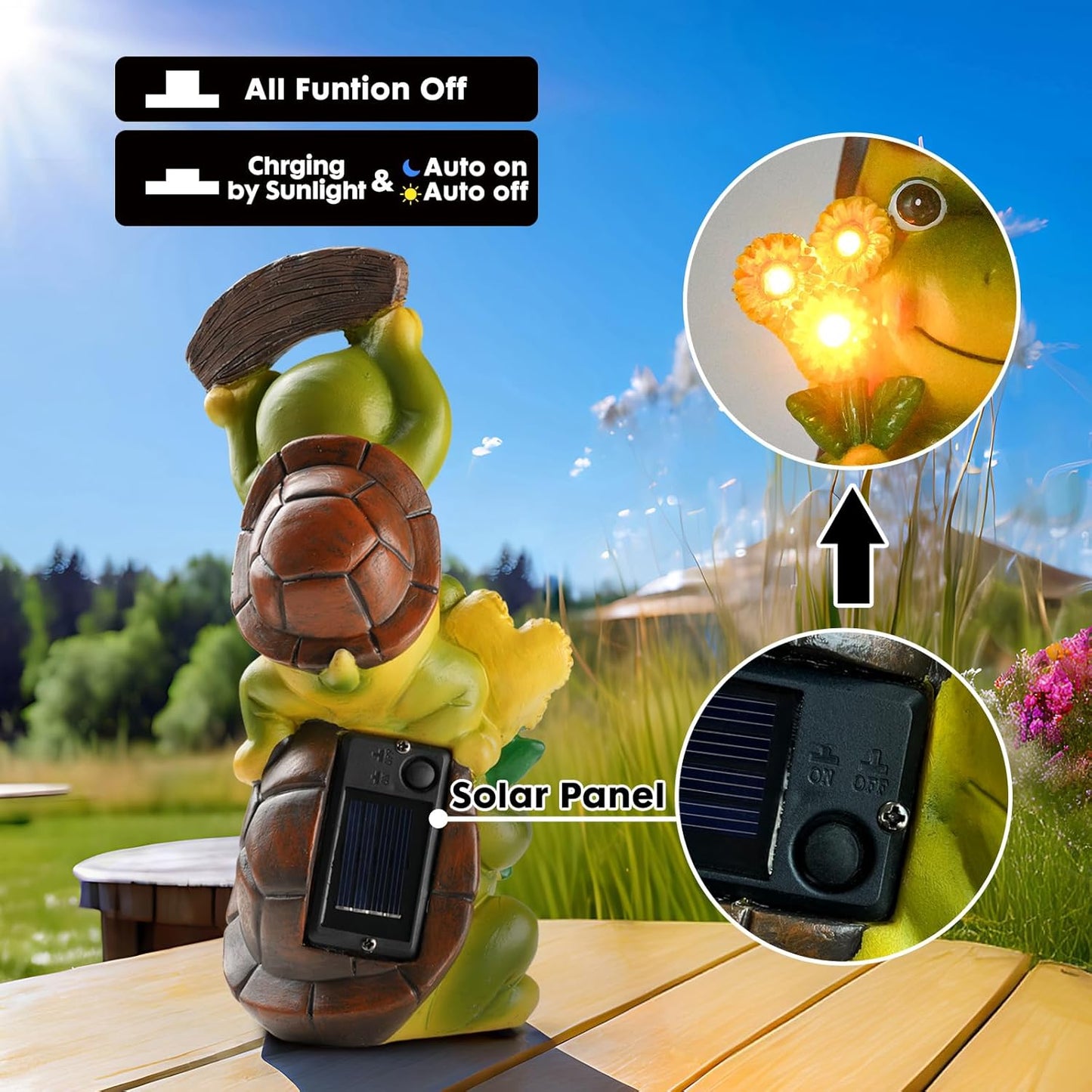 Garden Turtle Outdoor Statues, Solar Garden Statue Two Sweet Frog Face Turtles Decor with 3 LED Lights, for Patio Lawn Porch Yard,Gifts for Birthday, Easter, Housewarming