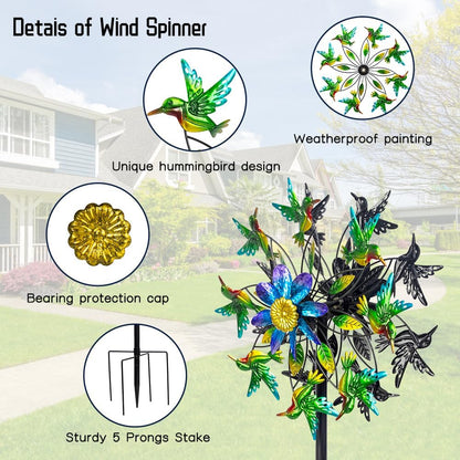 Hummingbird Wind Spinner, Metal Outdoor Wind Sculptures & Spinners, 68.5 Inch Double Windmill Spinner for Yard Lawn Garden Decor