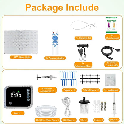 LED Grow Light with Automatic Watering System for Indoor Plants, Full Spectrum Plant Light with Remote Control, Stepless Dimmable Growing Lamps with 3 Lighting Modes for Seedlings Veg Bloom