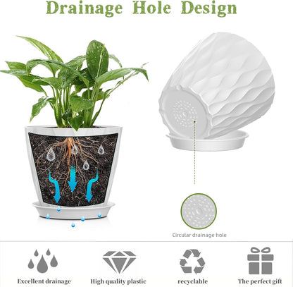 5 Inch Planter Pots, 6 Pack Indoor Planters, Small Flower Pots with Drainage Holes and Tray for Succulents, Orchids, Herbs and Other Indoor Plants (White, 5inch)