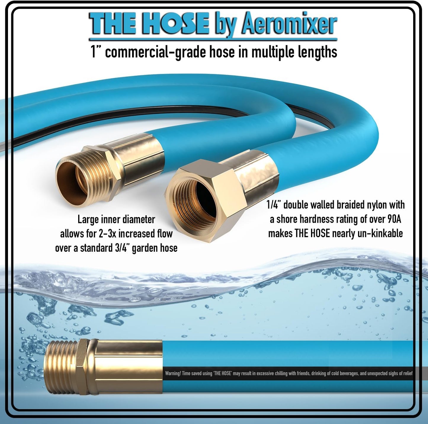 Aeromixer THE HOSE - 1 Inch Garden Hose 25 Ft, Kinkless Commercial Garden Hoses, Heavy Duty Industrial Water Hoses for Outdoors, 650 PSI High-Pressure Watering Tool for Farming and Gardening