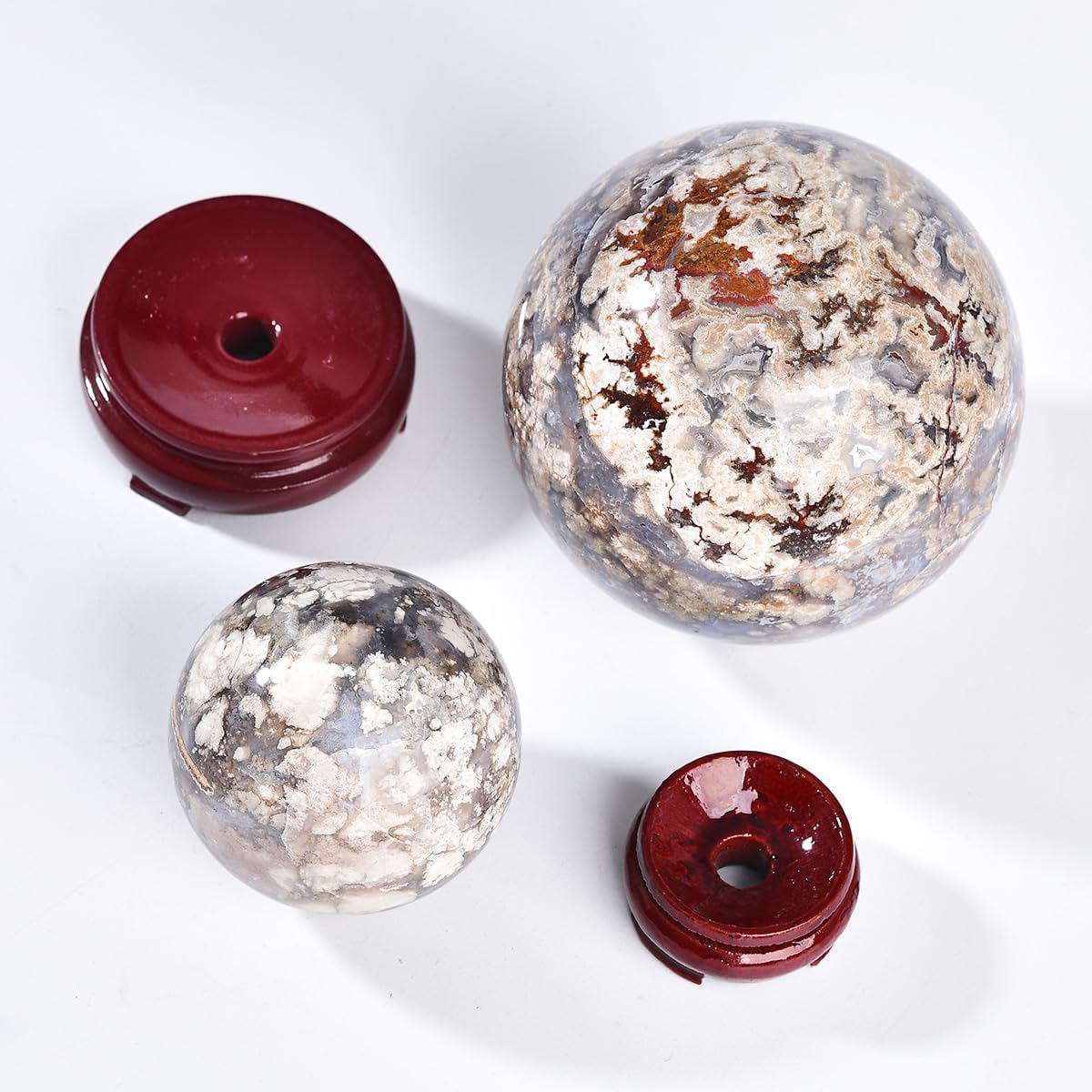 JIC Gem Large Blue Cherry Blossom Agate Crystal Ball with Stand Crystal Sphere Natural Sakura Flower Agate Stone Reiki Healing Meditation Witchcraft Home Decor 3.5-4 inch(90-100mm)