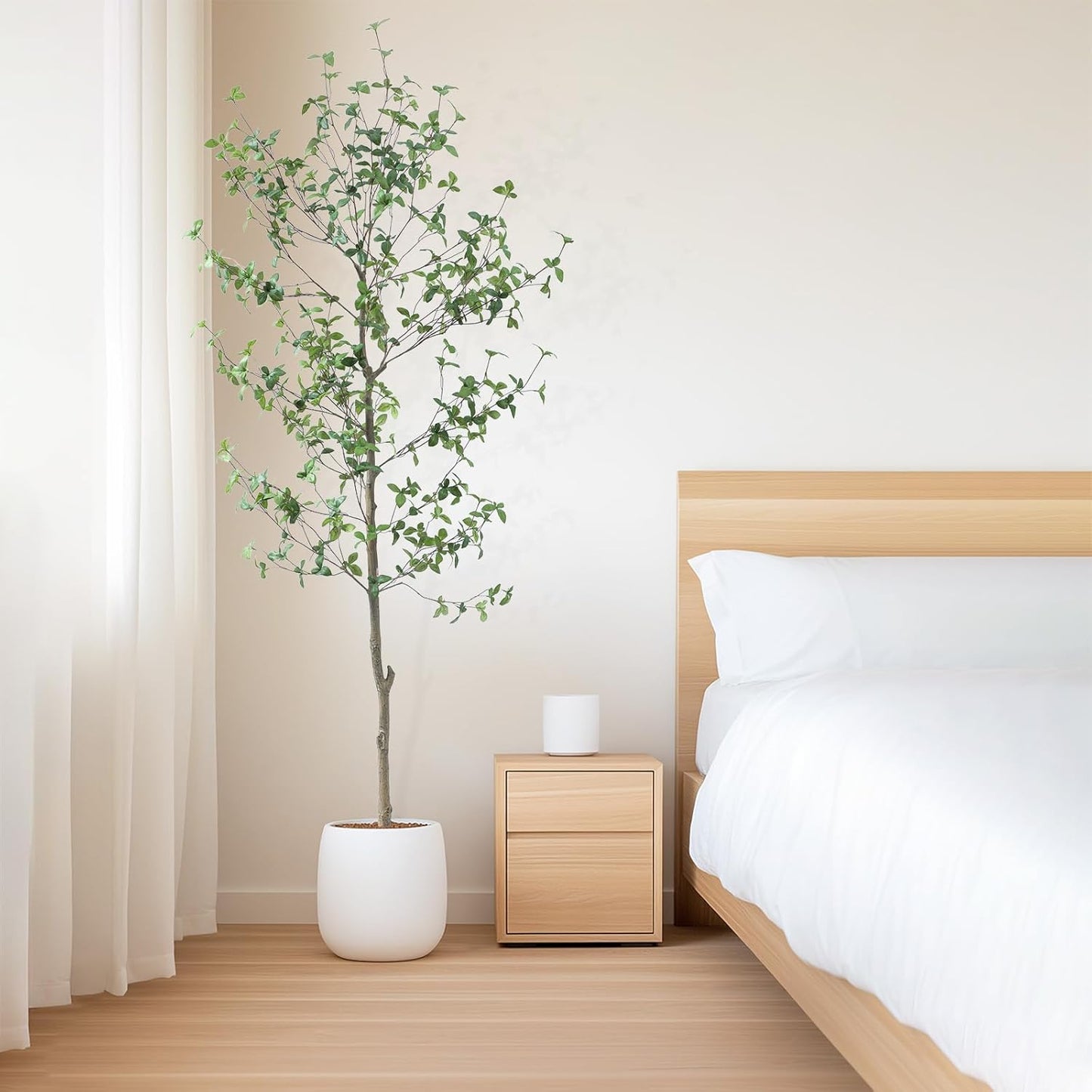 Bellacat 7ft Faux Quince Leaf Tree with Lifelike Leaves & Realistic Trunks, 84in Artificial Quince Leaf Tree for Garden, Home, Office, Porch, Balcony Decor.