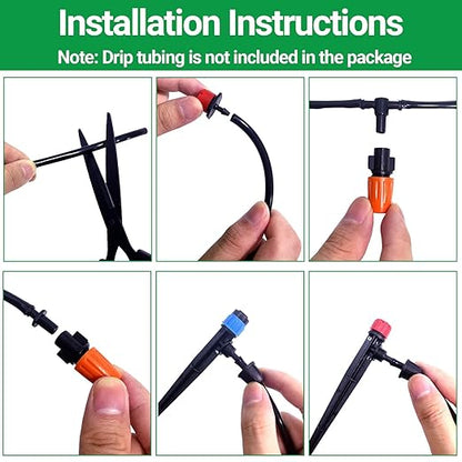 360 Degree Adjustable Drip Emitters, Mister Nozzles, Drippers, Sprayers, Barbed Connectors, Irrigation Components for 1/4" Tubing Garden Watering System, 110 PCS (Tubing Not Included)