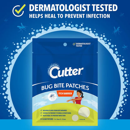 Cutter Bug Bite Patches Itch Relief Hydrocolloid Patches for Kids & Adults, Absorbs Fluids, Helps Heal, Prevents Scratching, Mosquito Itch Relief, Hydrocortisone & Suction Tool Alternative, 51 Count