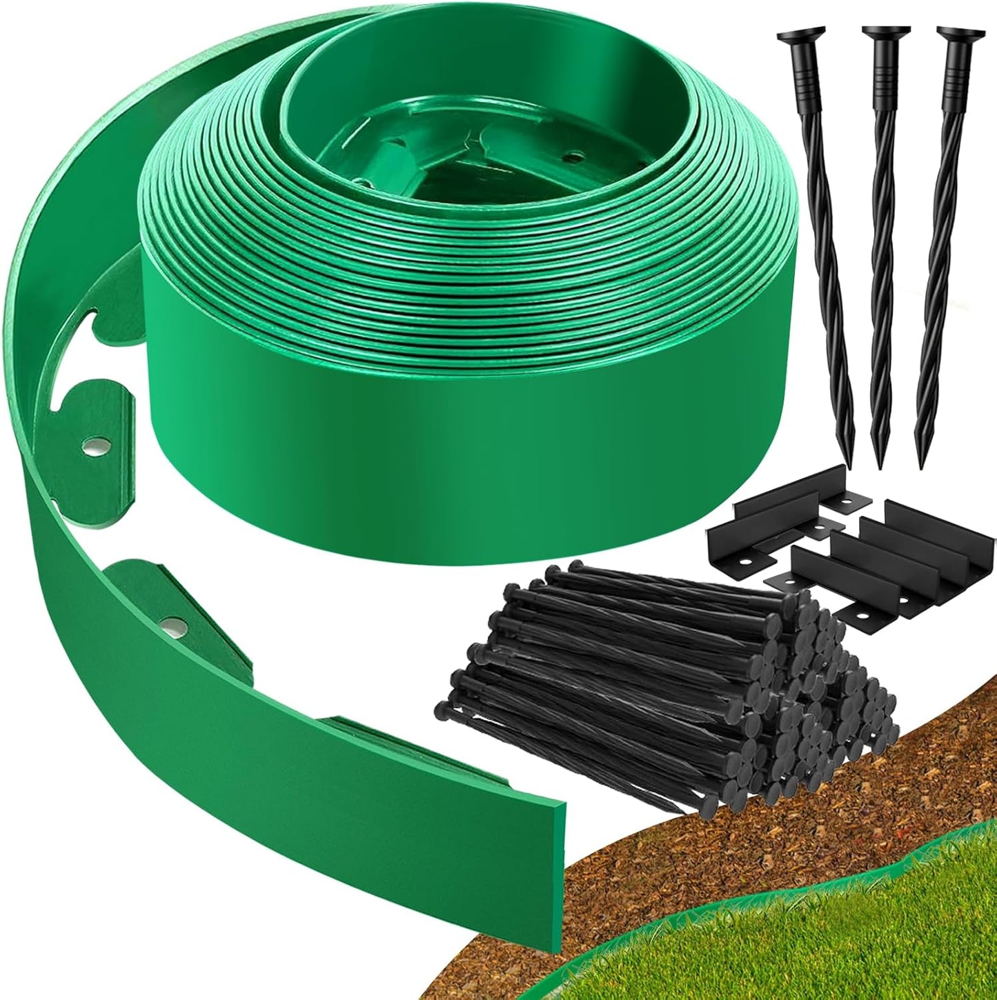 Landscape Edging Border - 4” x 100’ Tall Edging for Landscaping with 60 Stakes, 0.15" Thick No Dig Lawn Edging for Garden Border, Flexible Flower Bed Edging Borders for Yard, Terrace Board