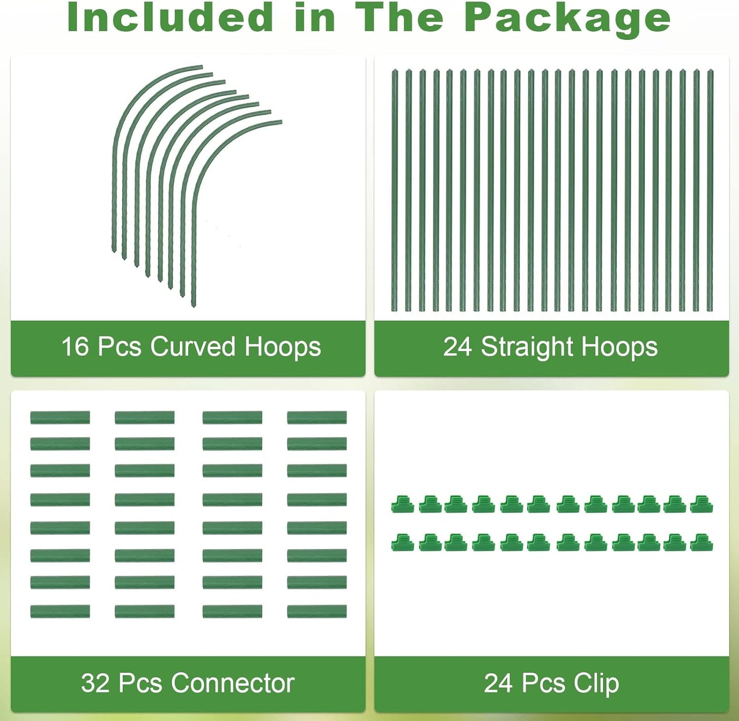 8 Sets 41.3"x31.5" Garden Hoops for Raised Beds, Greenhouse Hoops Grow Tunnel Durable Removable Row Cover Hoops for Garden Netting DIY Kits with 24 Clips