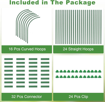 8 Sets 41.3"x31.5" Garden Hoops for Raised Beds, Greenhouse Hoops Grow Tunnel Durable Removable Row Cover Hoops for Garden Netting DIY Kits with 24 Clips