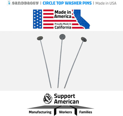 Sandbaggy 18-inch Circle Top Pins - Landscape Staples (Made in The USA) - Garden Stakes for Landscaping, SOD, Weed Barrier Fabric - Heavy Duty Ground Stakes, Lawn Turf Spikes, Decorations (100 Pins)