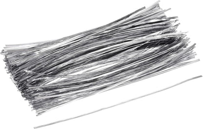 MECCANIXITY Foil Twist Ties 12" 30cm Metallic Plastic Closure Tie for Tying Bread, Candy, Cookies, Gift Bags Arts Crafts Ties Silver Tone Pack of 750