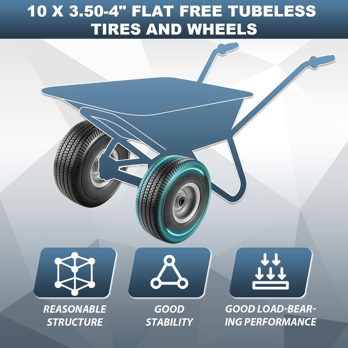 Cenipar 10" 4.10/3.50-4" Flat Free Tire and Wheel 10" Polyurethane Solid Tire with 5/8" Bearings 2.2" Offset Hub -10” Solid Tires for Wagon Wheelbarrow Garden Cart Hand Truck Generator