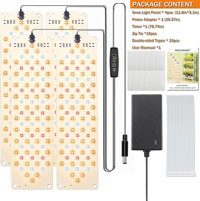 Grow Light,40W Ultra-Thin Panel Grow Lights for Indoor Plants ,316LEDs Full Spectrum Grow Lights for Under Cabinet Plant, Grow Lamp With 3/9/12H Timer ,10 Dimmable Levels for Plants Growing (4pcs)