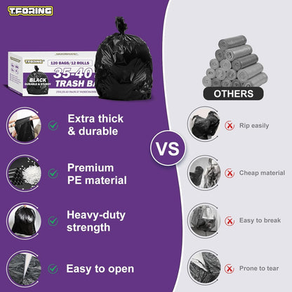 35-40 Gallon Black Trash Bags 120 Count - 35" x 40" Large Garbage Bags, 30+ Gallon Strong Trash Can Liners for Home, Commercial Use,Yard Waste, Bulk