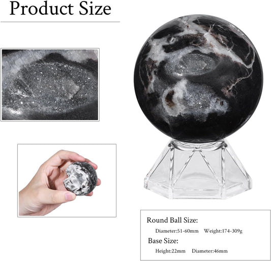 Natural Sphalerite Crystal Ball with Acrylic Display Base, 51-60mm Polished Stone Feng Shui Crystal Sphere Meditation Decoration for Home & Office