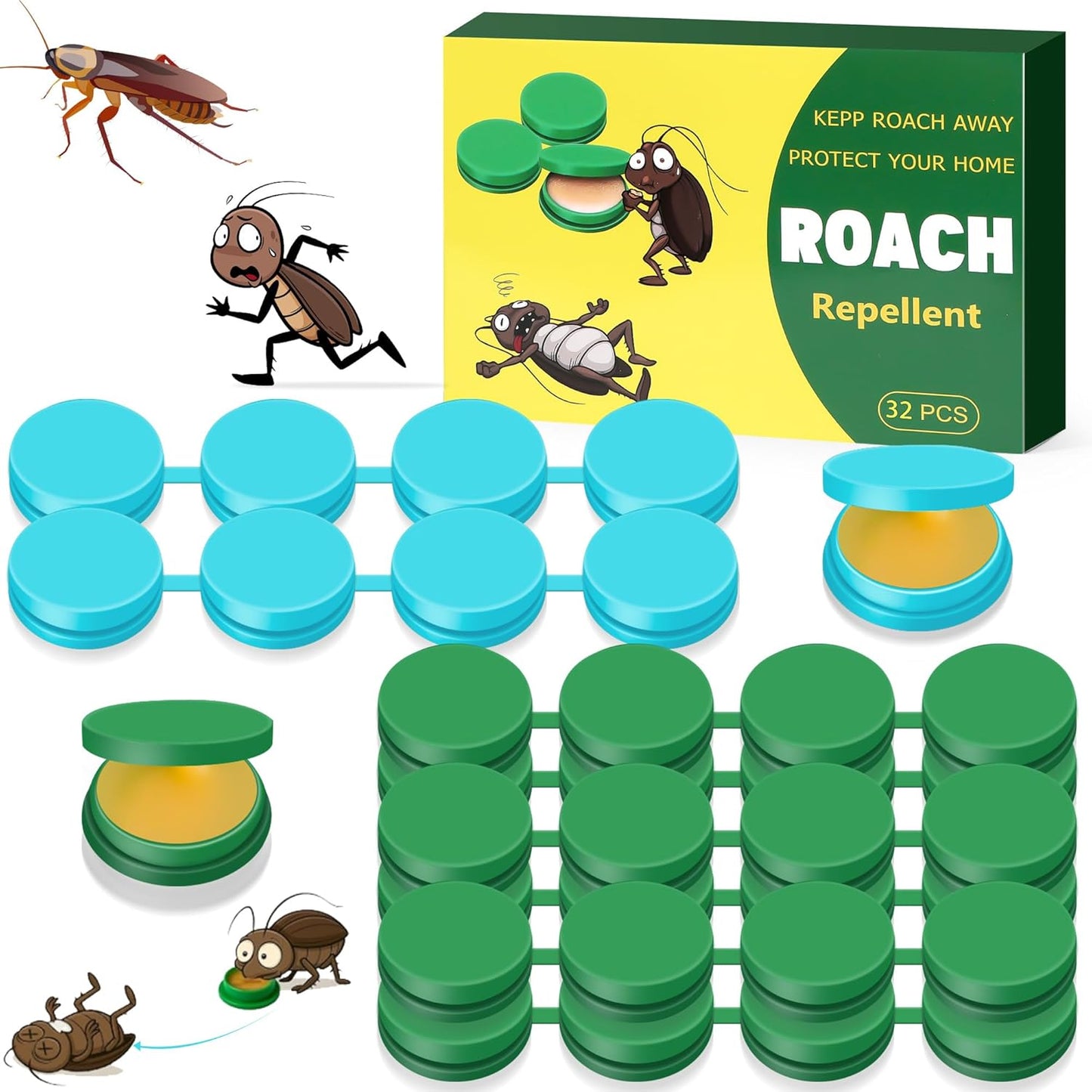 32 Pack Cockroach Gel Bait, Effective Cockroach Repellent and Gel for Quick Elimination of Indoor Roach Nests, Get Rid of Roaches Permanently Indoor Outdoor, Long-Lasting