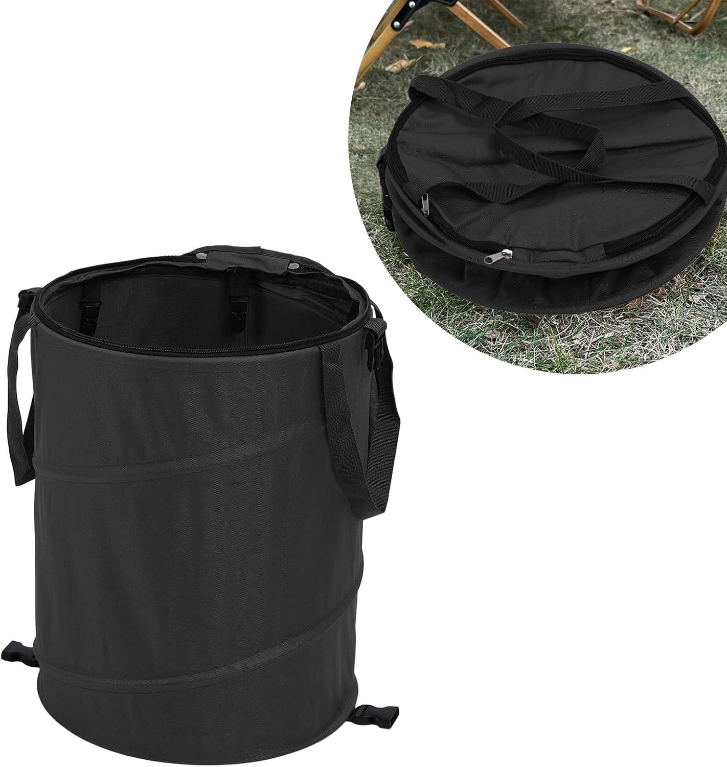 Zunate Collapsible Garden Waste Bag, 24 Gallon, Reusable Outdoor Trash Can with Lid