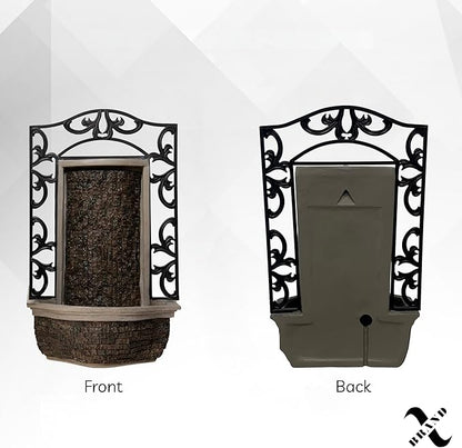 30" Wall Mounted Water Fountain – Indoor Outdoor, Black Stone Finish, Cascading Waterfall Decor