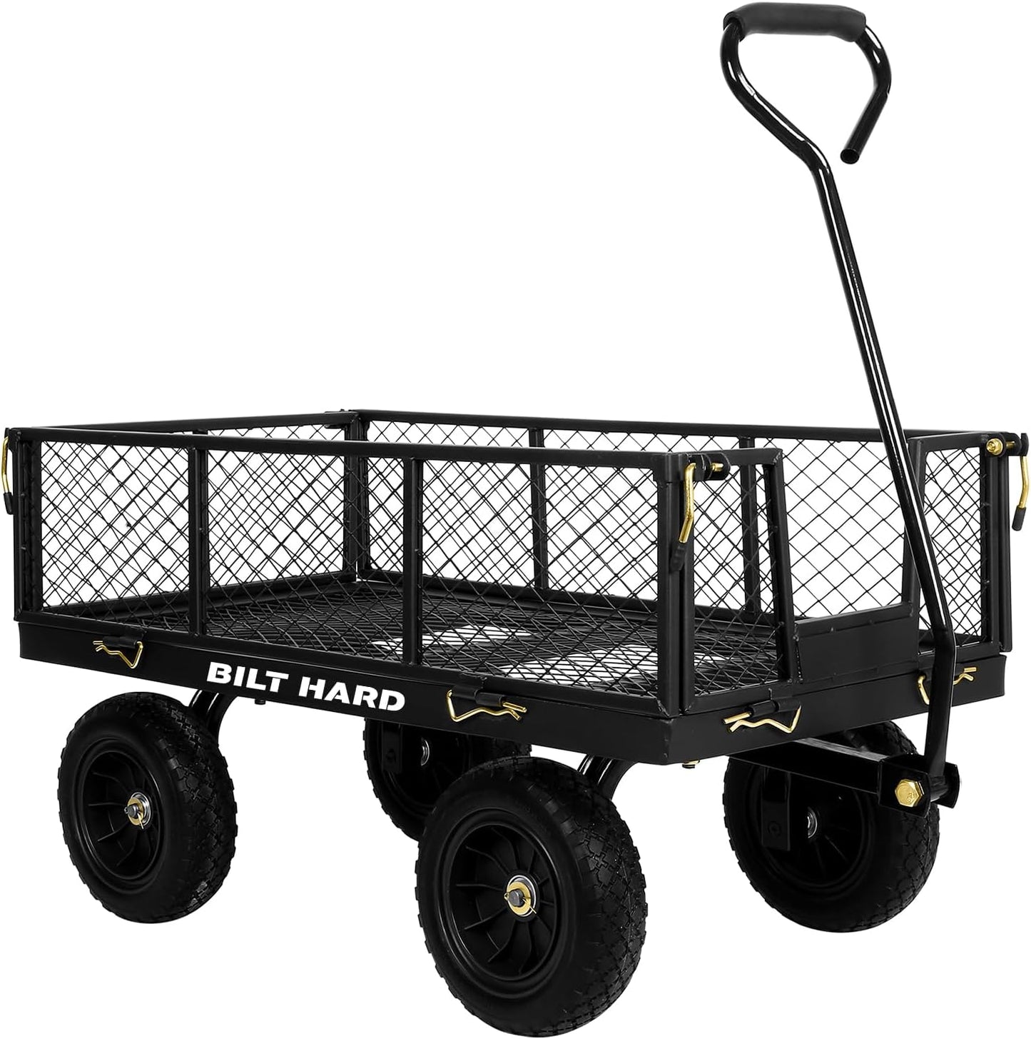 BILT HARD 10" Flat Free Tires Heavy Duty Garden Cart with 180° Rotating Handle and Removable Sides, 4 Cu.Ft 880 lbs Capacity Utility Steel Wagons for Outdoor, Yard