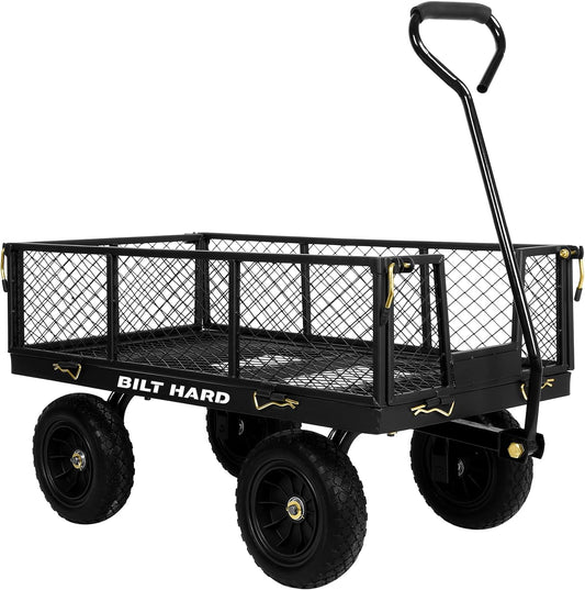 BILT HARD 10" Flat Free Tires Heavy Duty Garden Cart with 180° Rotating Handle and Removable Sides