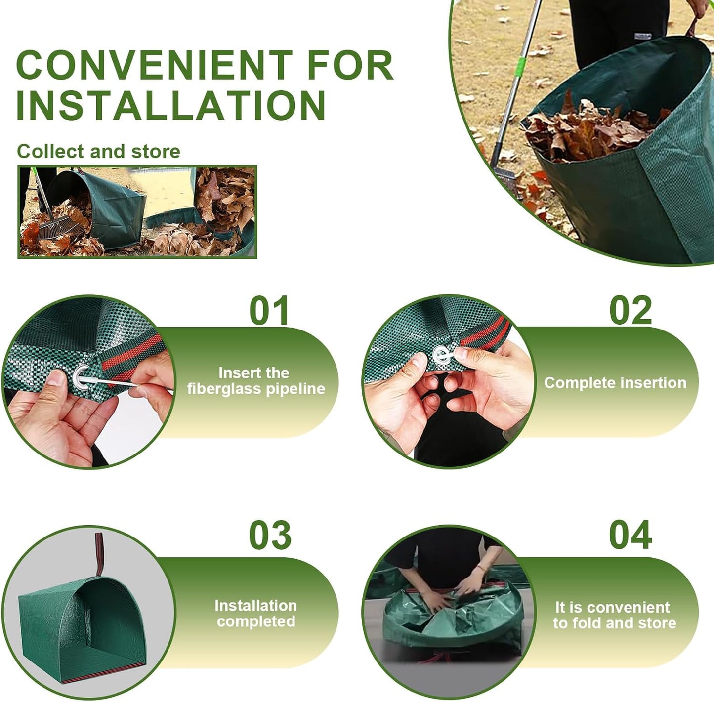 Garden Bags for Debris, 2-Pack 53 Gallon Lawn and Leaf Bags, Large Dustpan-Type Lawn Bag for Collecting Leaves, Reusable Yard Waste Bags, Leaf Bag for Party, Laundry, Camping & Yard Waste Loading