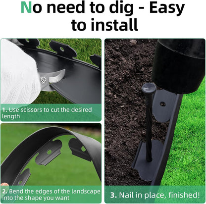 4" x 100' Landscape Edging, No Dig Garden Edging with Spikes, Edging Border for Landscaping Flower Bed Garden Lawn Yard Grass Black