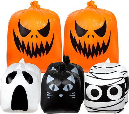 Halloween Leaf Lawn Bags - Giant Pumpkin Lawn Bag with Twist Ties for Outdoor Garden Decoration, Thanksgiving Fall Yard Decor - 8 Pack