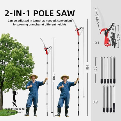15.7’’ Pole Saws for Tree Trimming - Dual-Pulley Tree Pruner, Tree Trimmers Long Handle Pruner, Manual Pole Saw for Yard & Garden, Gardening Hand Tools