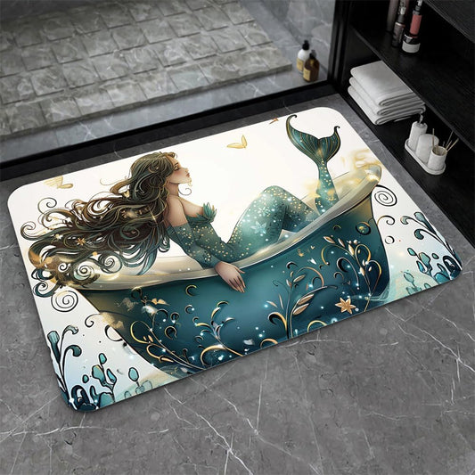 Bath Mat-Bathroom Rug，Bathtub Mermaid-Absorbent Non Slip Quick Dry Stain Resistant Easy to Clean Care Shower Rug for Bathtub Shower Room 16×24Inch (40 * 60cm)
