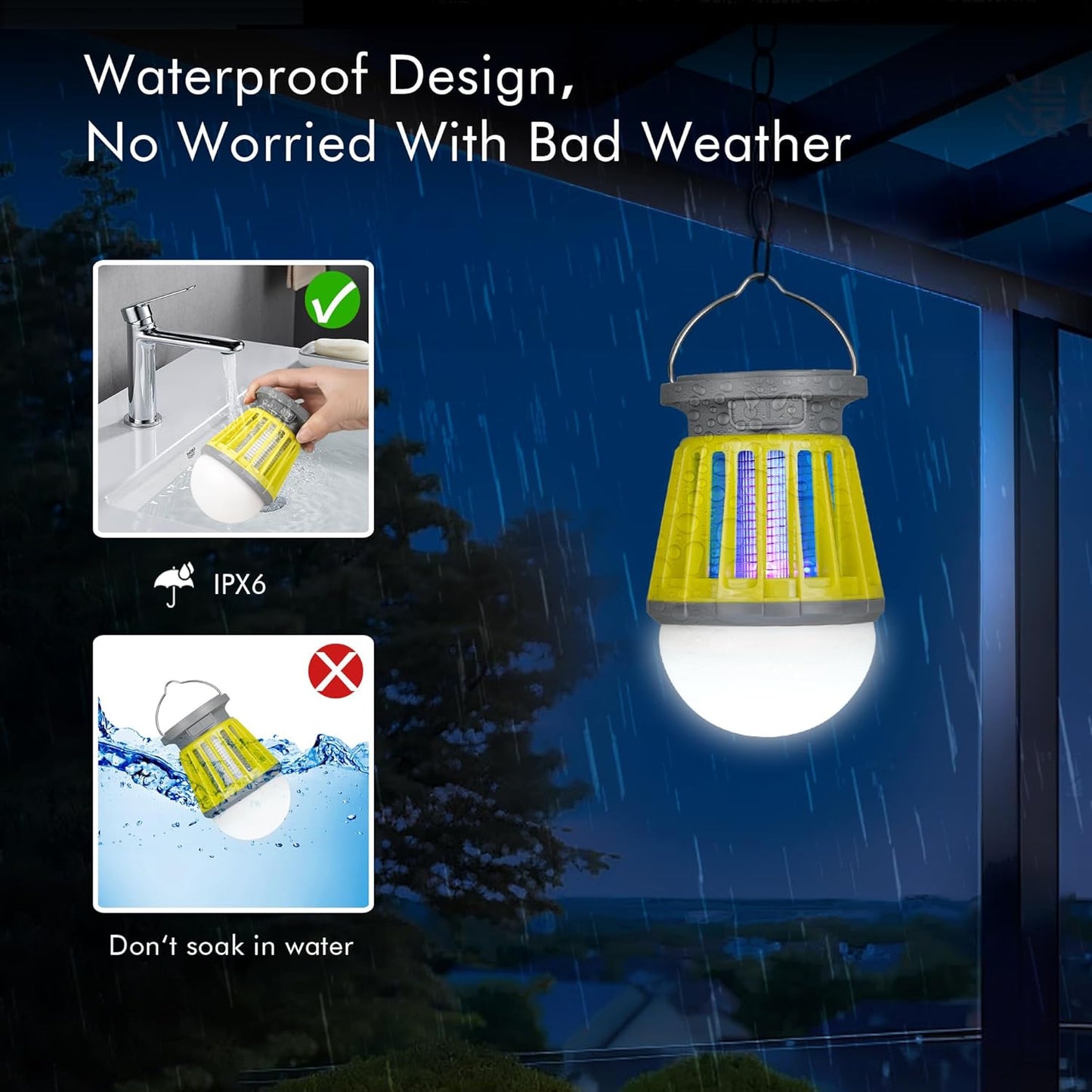 Solar Bug Zapper Outdoor Waterproof, Portable Mosquito Zapper, 2-in-1 Cordless & Rechargeable Bug Zapper with LED Light for Home, Camping, Patio, Yard, Pool (Green