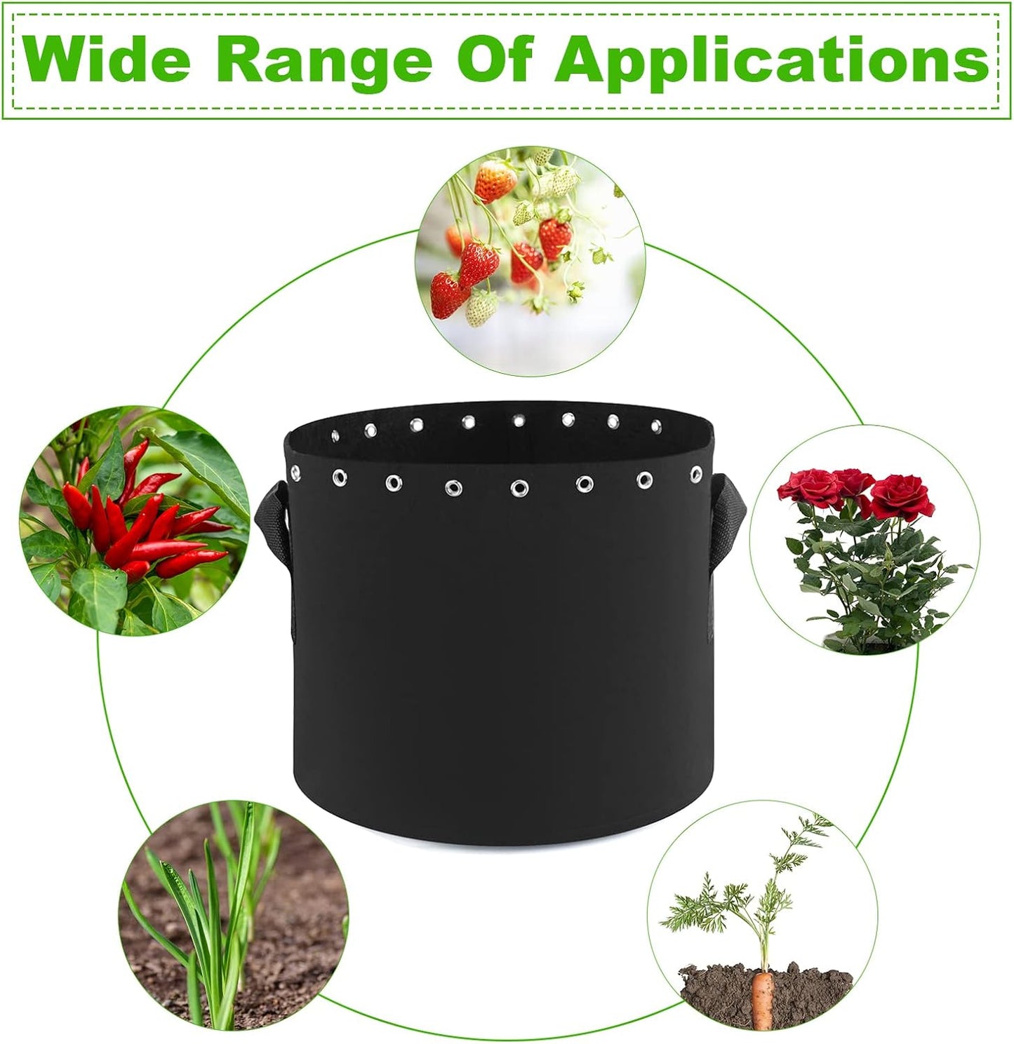 10 Gallon Plant Grow Bags 5-Packs with Holes,Thichkened Non-Woven Aeration Fabric Pots with Handles - Reinforced Weight Capacity