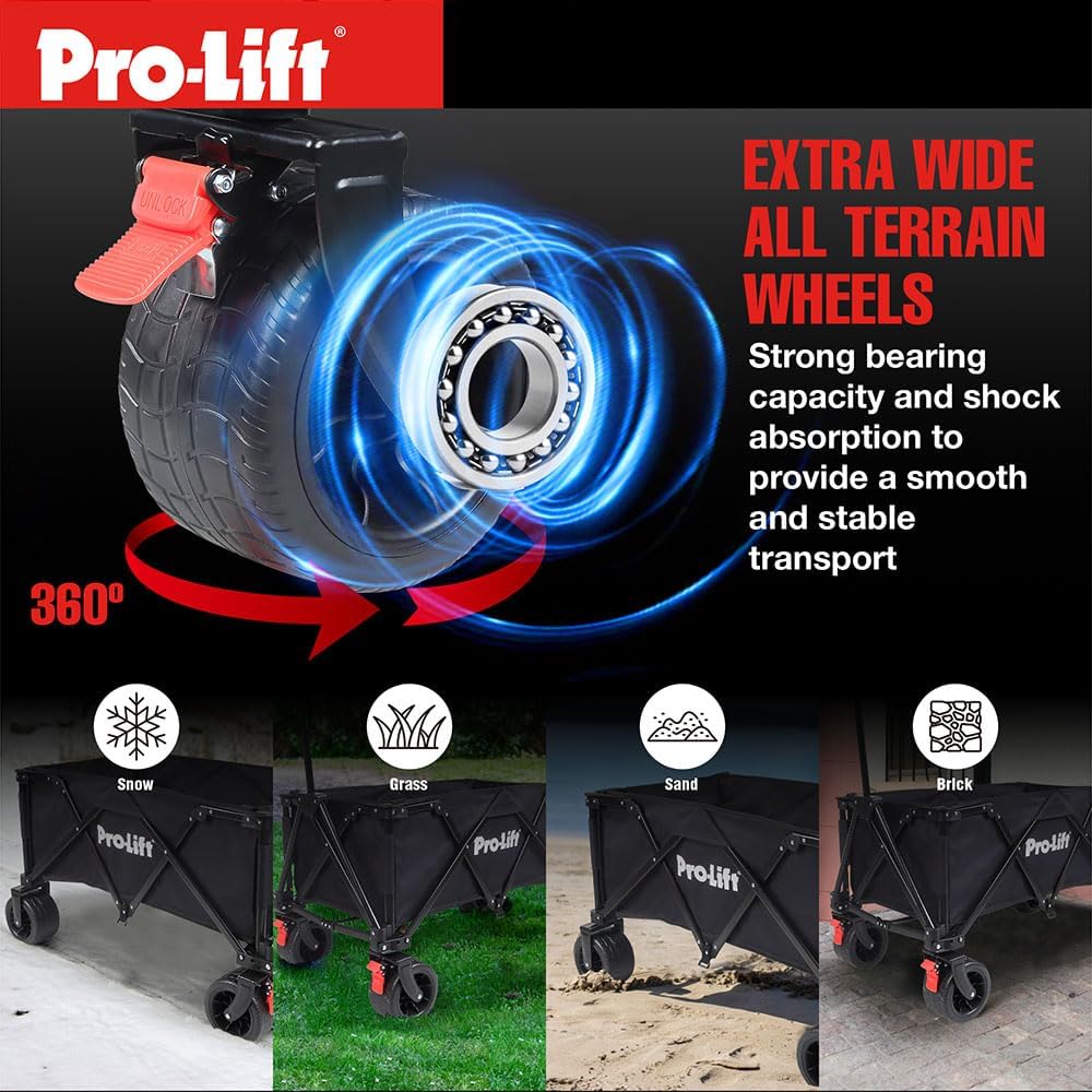 Pro-Lift Collapsible Folding Wagon– Beach Cart Large Capacity, Heavy Duty Folding Wagon Portable, for Outdoor Sports, Grocery, Camping, Shopping, Garden, Sports, Load up to 330LBS