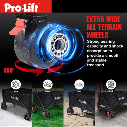 Pro-Lift Collapsible Folding Wagon– Beach Cart Large Capacity, Heavy Duty Folding Wagon Portable, for Outdoor Sports, Grocery, Camping, Shopping, Garden, Sports, Load up to 330LBS
