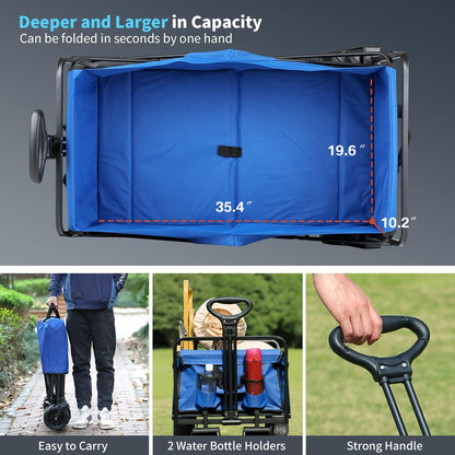 EchoSmile Heavy Duty 350 Lbs Capacity Collapsible Wagon, Outdoor Folding Camping Wagons, Grocery Portable Utility Cart, Adjustable Rolling Carts, All Terrain Sports Wagon with Big Wheels by Boahaus