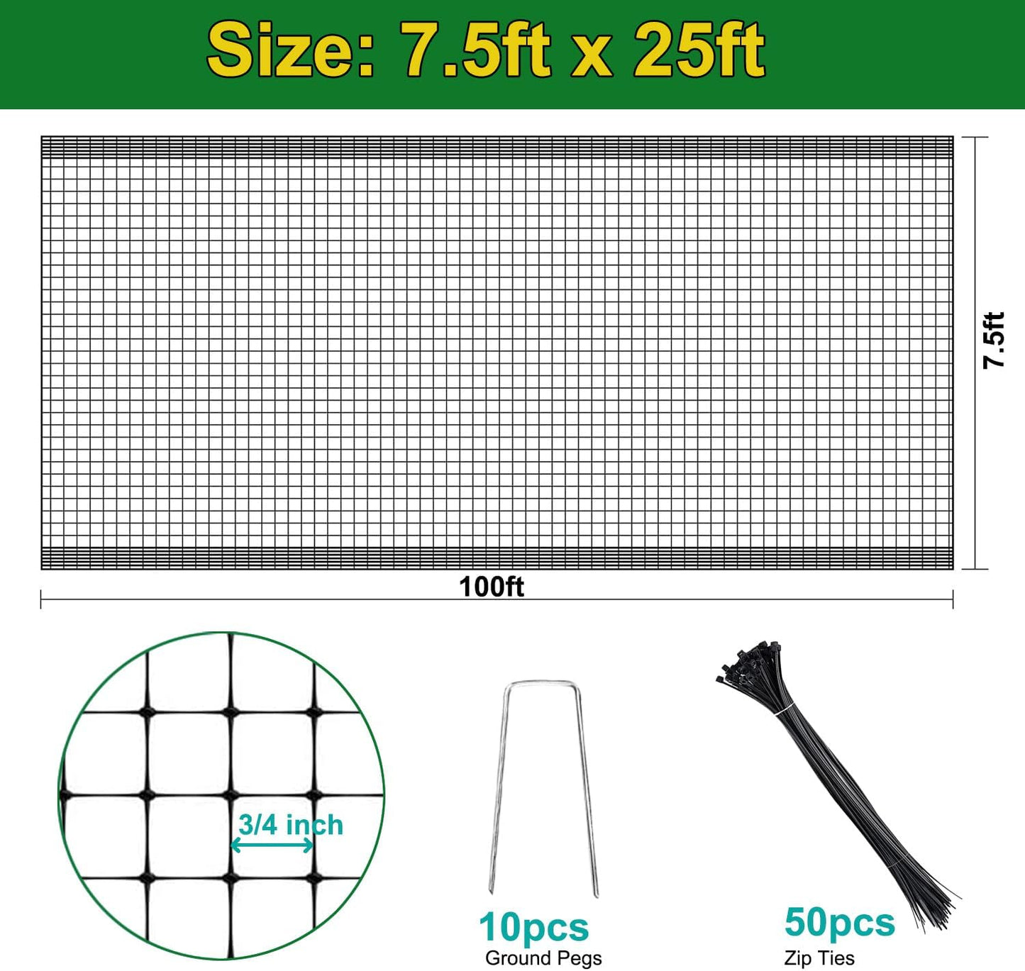KLEWEE Bird Netting, 7.5 x 25 FT Heavy Plastic Duty Garden Netting to Protect Fruit Trees, Plants and Vegetables Against Birds, Deer, Squirrels and Other Animals
