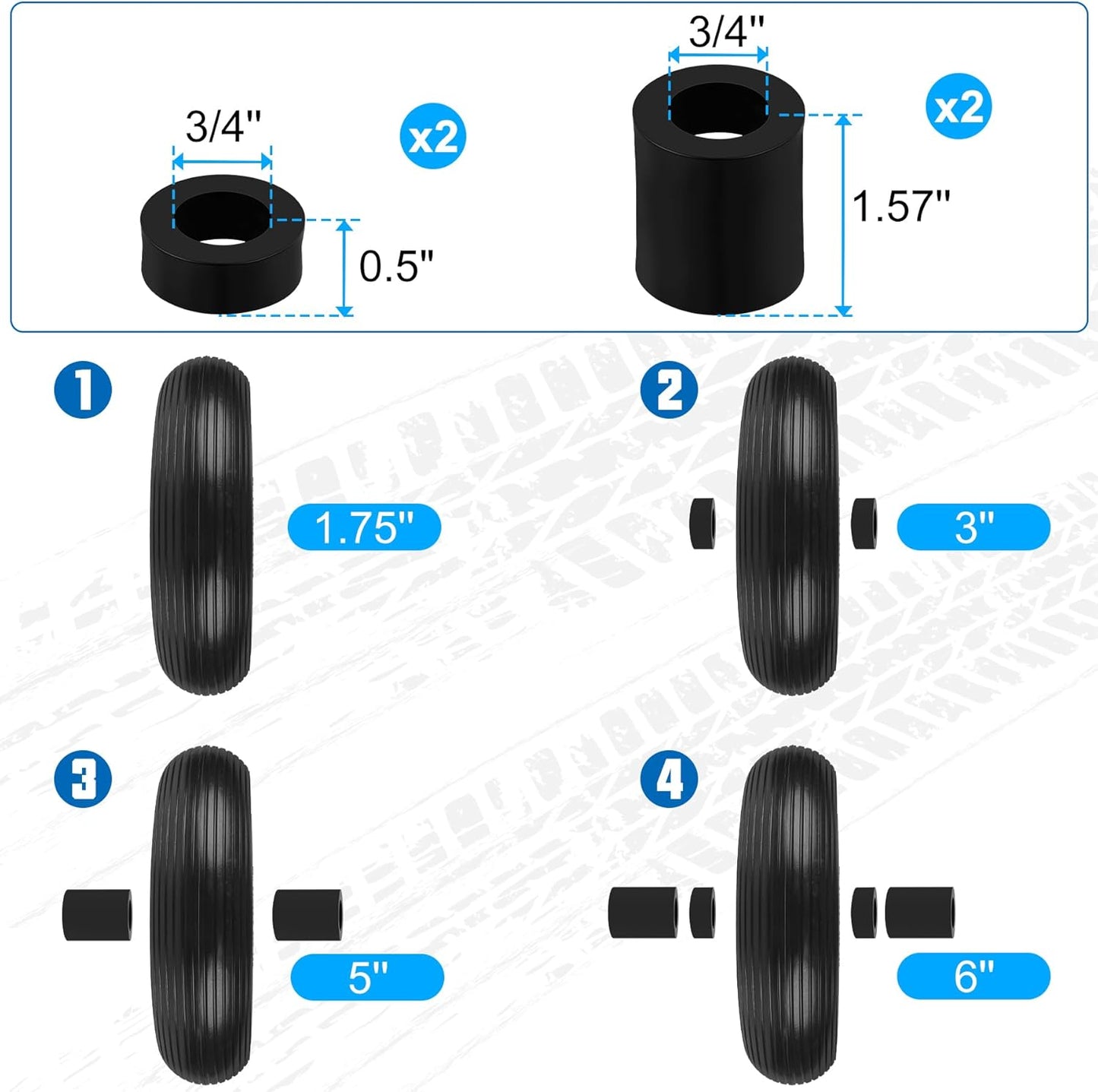 4.00-6 Flat Free Wheelbarrow Tires and Wheels, 13 Inch Wheelbarrow Tires with 5/8" or 3/4" Bearings, 1.75'' Centered Hub Hand Truck Solid Wheels Replacement for Hand Trucks, Dolly Trolleies